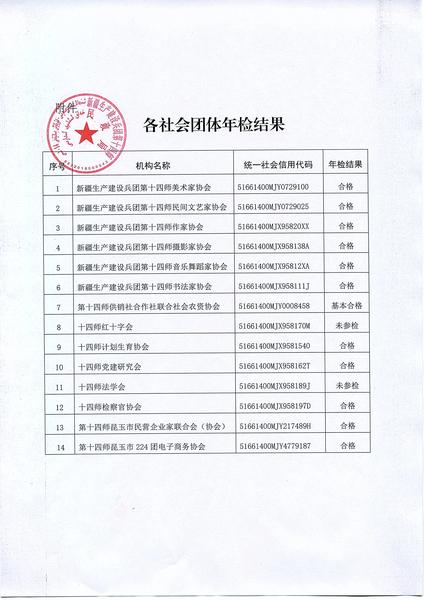 2019年社会团体年检结果