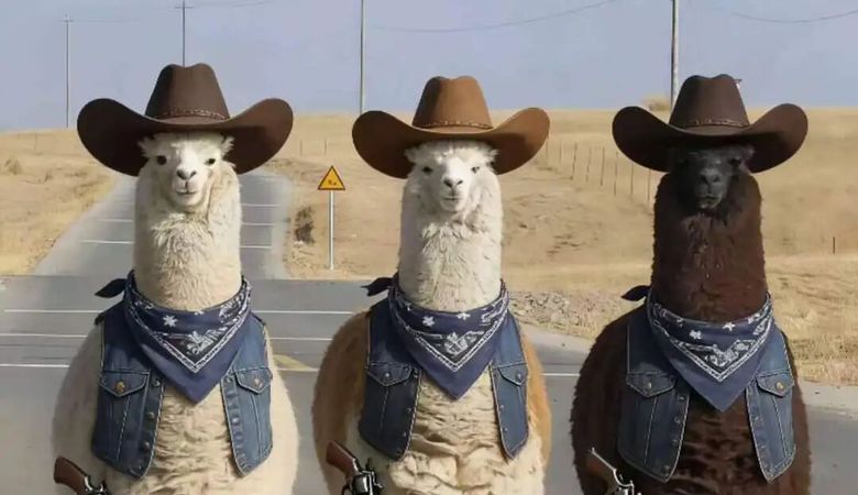 第十四师一牧场昆仑山下的羊驼“三剑客”